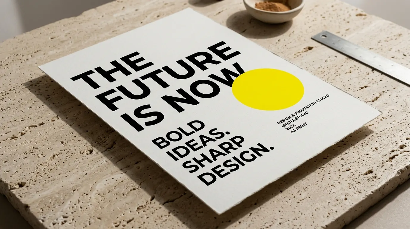 Printed typographic poster on a stone surface