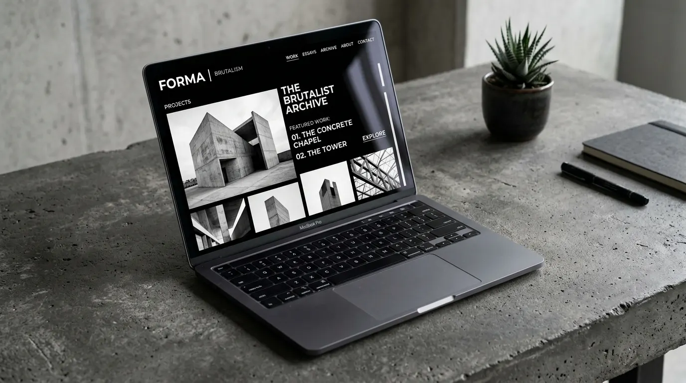Laptop on a desk showing a website design