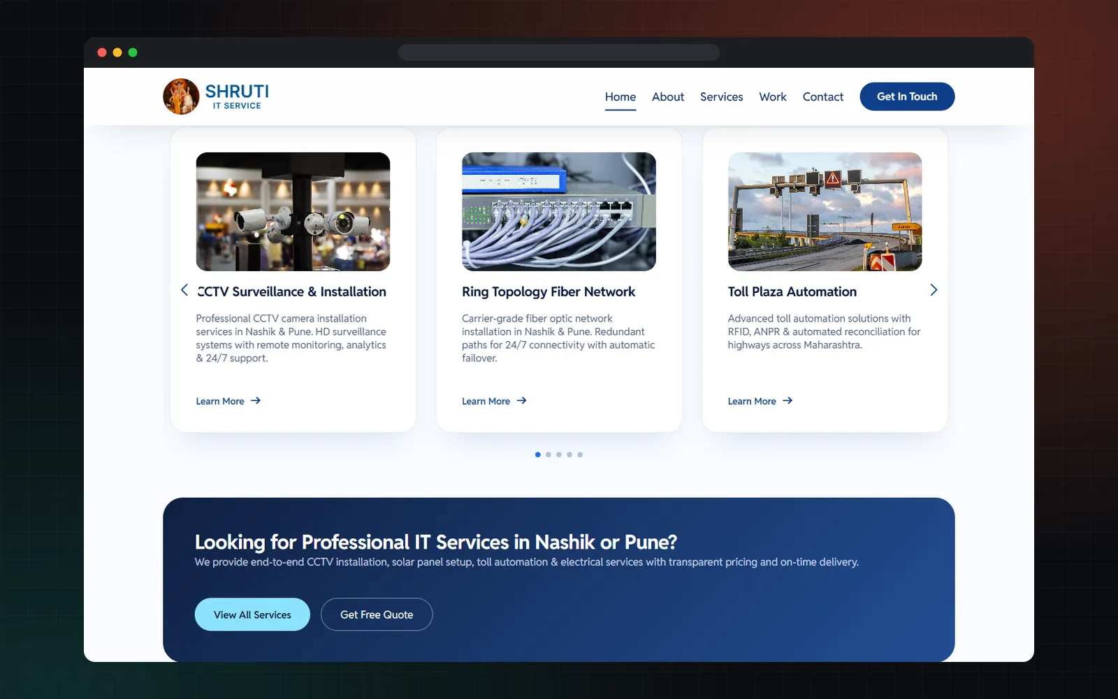 Services section of the Shruti IT Service website